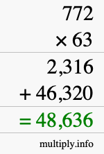 How to calculate 772 times 63 using long multiplication