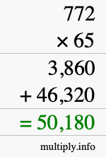 How to calculate 772 times 65 using long multiplication
