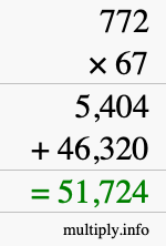 How to calculate 772 times 67 using long multiplication
