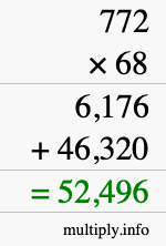 How to calculate 772 times 68 using long multiplication
