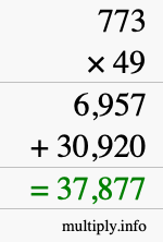 How to calculate 773 times 49 using long multiplication