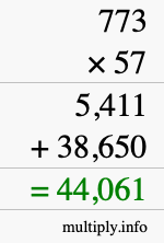 How to calculate 773 times 57 using long multiplication