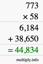 How to calculate 773 times 58 using long multiplication