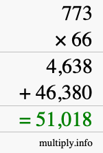 How to calculate 773 times 66 using long multiplication