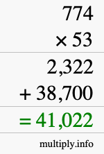 How to calculate 774 times 53 using long multiplication