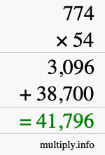 How to calculate 774 times 54 using long multiplication