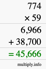 How to calculate 774 times 59 using long multiplication