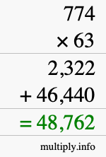 How to calculate 774 times 63 using long multiplication