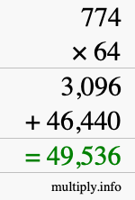 How to calculate 774 times 64 using long multiplication