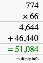 How to calculate 774 times 66 using long multiplication