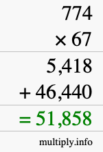 How to calculate 774 times 67 using long multiplication
