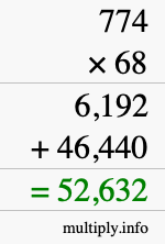 How to calculate 774 times 68 using long multiplication