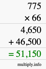 How to calculate 775 times 66 using long multiplication