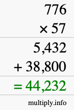 How to calculate 776 times 57 using long multiplication How to calculate 776 times 57 using long multiplication