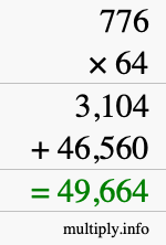 How to calculate 776 times 64 using long multiplication