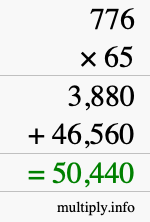 How to calculate 776 times 65 using long multiplication