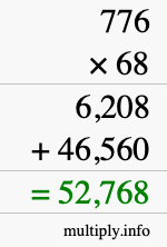 How to calculate 776 times 68 using long multiplication
