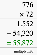 How to calculate 776 times 72 using long multiplication