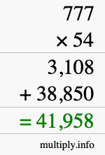 How to calculate 777 times 54 using long multiplication