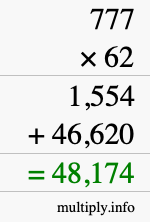 How to calculate 777 times 62 using long multiplication