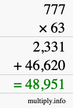 How to calculate 777 times 63 using long multiplication