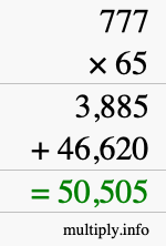 How to calculate 777 times 65 using long multiplication