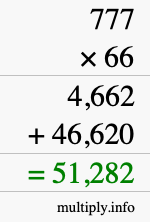How to calculate 777 times 66 using long multiplication