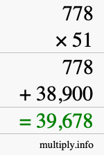 How to calculate 778 times 51 using long multiplication