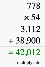 How to calculate 778 times 54 using long multiplication