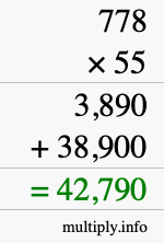 How to calculate 778 times 55 using long multiplication