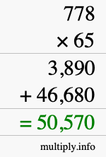How to calculate 778 times 65 using long multiplication