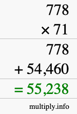 How to calculate 778 times 71 using long multiplication