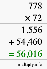 How to calculate 778 times 72 using long multiplication