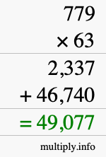 How to calculate 779 times 63 using long multiplication