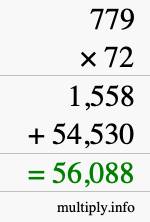 How to calculate 779 times 72 using long multiplication