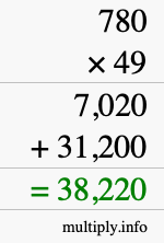 How to calculate 780 times 49 using long multiplication