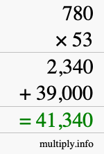 How to calculate 780 times 53 using long multiplication