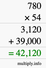 How to calculate 780 times 54 using long multiplication