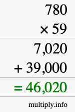 How to calculate 780 times 59 using long multiplication