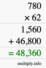 How to calculate 780 times 62 using long multiplication
