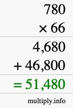 How to calculate 780 times 66 using long multiplication
