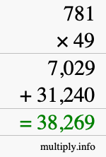 How to calculate 781 times 49 using long multiplication