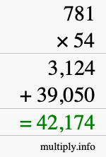 How to calculate 781 times 54 using long multiplication