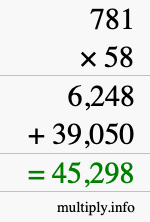 How to calculate 781 times 58 using long multiplication