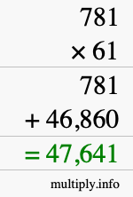 How to calculate 781 times 61 using long multiplication