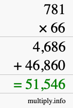 How to calculate 781 times 66 using long multiplication