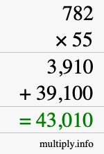 How to calculate 782 times 55 using long multiplication
