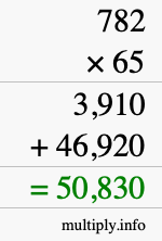 How to calculate 782 times 65 using long multiplication