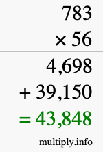 How to calculate 783 times 56 using long multiplication