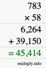 How to calculate 783 times 58 using long multiplication